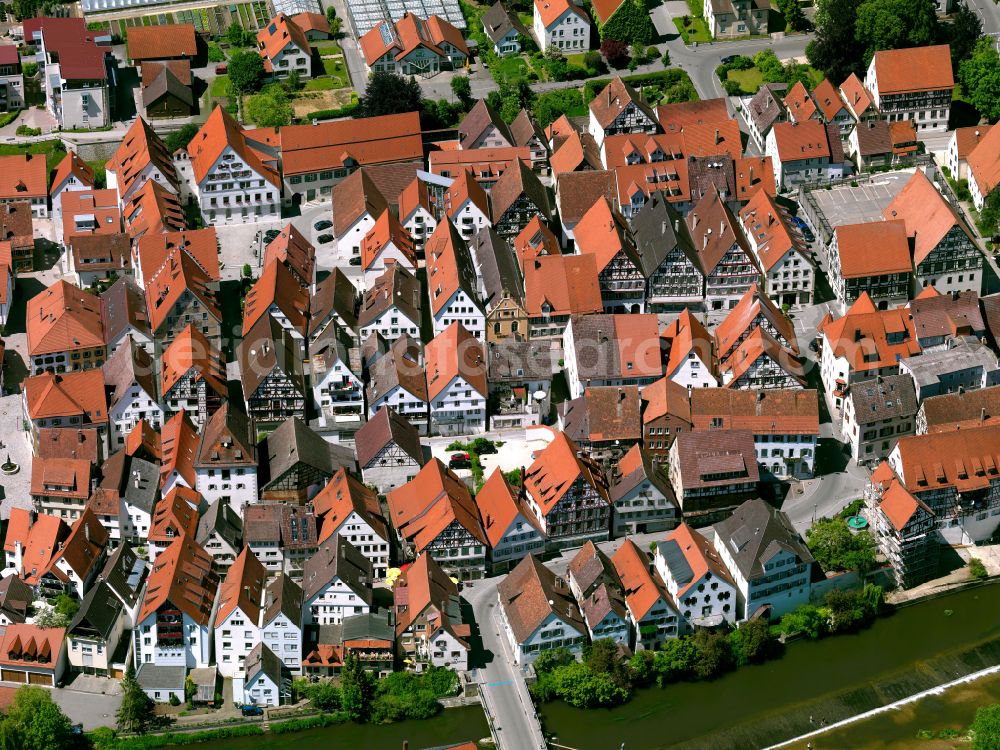 Riedlingen from above - Town View of the streets and houses of the residential areas in Riedlingen in the state Baden-Wuerttemberg, Germany