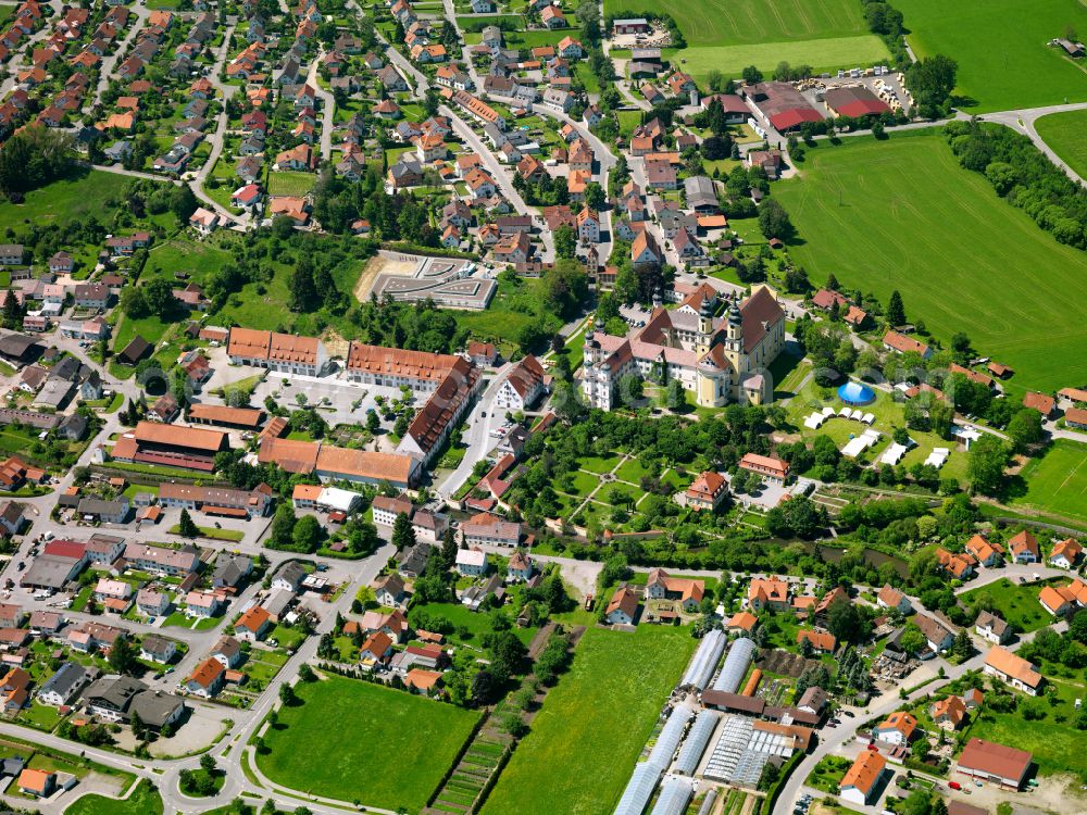 Rot an der Rot from above - Town View of the streets and houses of the residential areas in Rot an der Rot in the state Baden-Wuerttemberg, Germany