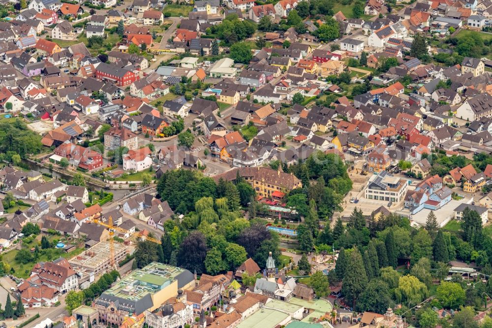 Rust from the bird's eye view: Down town area in Rust in the state Baden-Wurttemberg, Germany