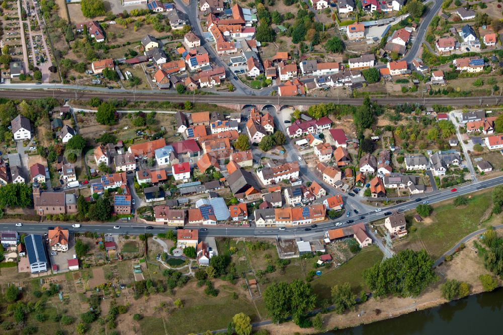 Sackenbach from the bird's eye view: Town View of the streets and houses of the residential areas in Sackenbach in the state Bavaria, Germany