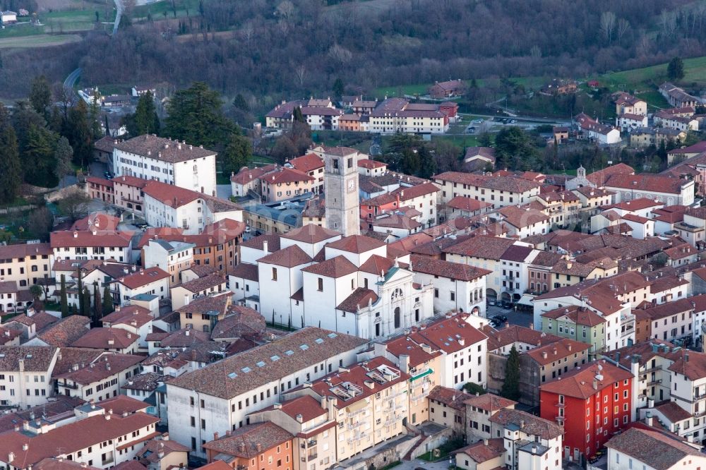 San Daniele del Friuli from the bird's eye view: Town View of the streets and houses of the residential areas in San Daniele del Friuli in Friuli-Venezia Giulia, Italy