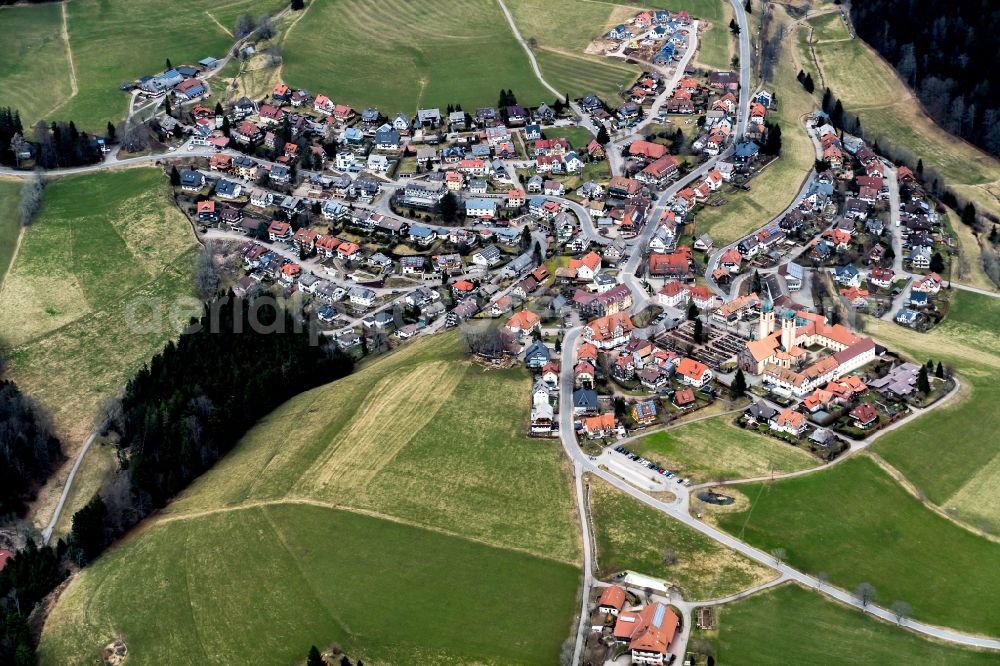 Sankt Märgen from the bird's eye view: Town View of the streets and houses of the residential areas in Sankt Maergen in the state Baden-Wuerttemberg, Germany