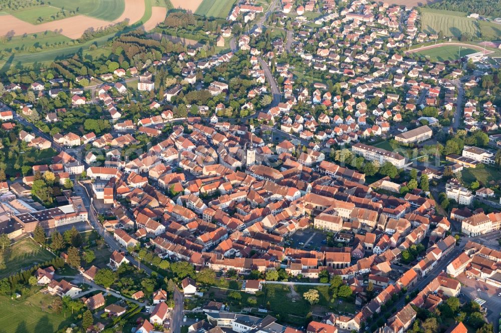 Aerial image Sarre-Union - Town View of the streets and houses of the residential areas in Sarre-Union in Grand Est, France