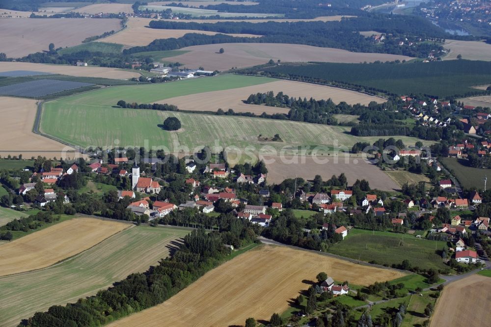 Scharfenberg from the bird's eye view: Town View of the streets and houses of the residential areas in Scharfenberg in the state Saxony