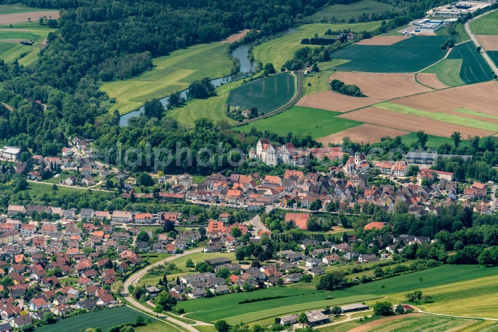 Aerial photograph Scheer - Town View of the streets and houses of the residential areas in Scheer in the state Baden-Wuerttemberg, Germany