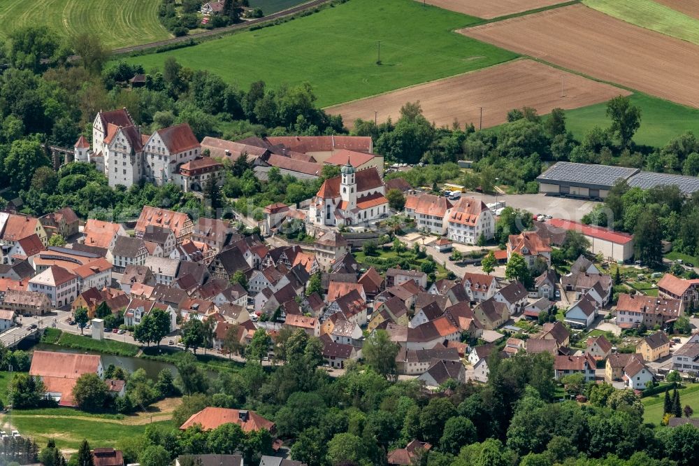 Aerial image Scheer - Town View of the streets and houses of the residential areas in Scheer in the state Baden-Wuerttemberg, Germany