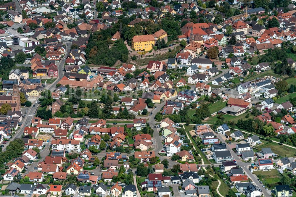Aerial photograph Mahlberg - Town View of the streets and houses of the residential areas in Mahlberg in the state Baden-Wurttemberg, Germany