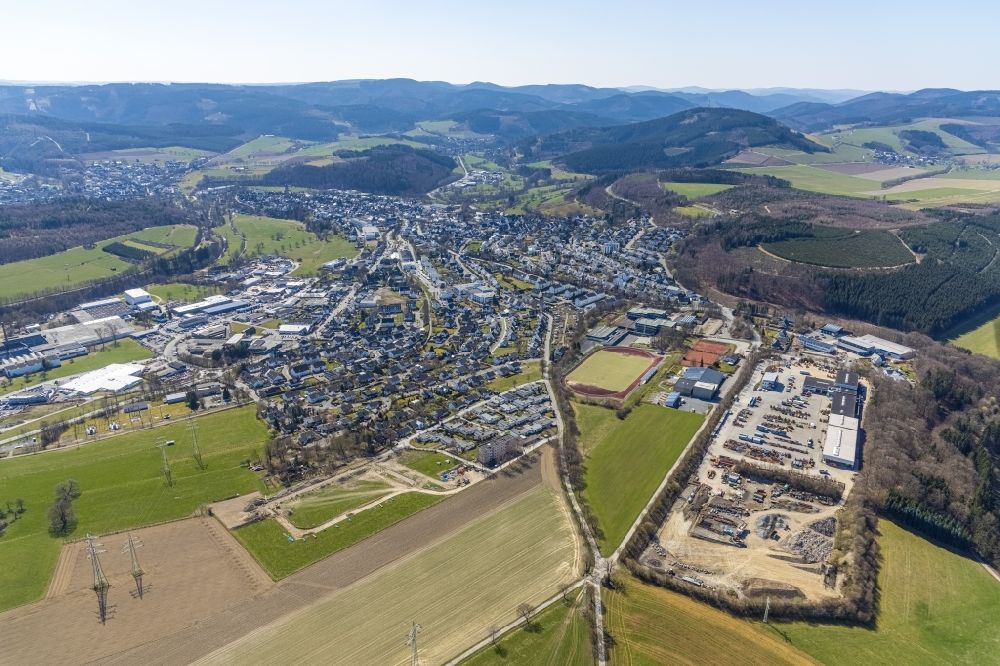 Aerial image Schmallenberg - Townscape with streets and houses of the residential areas in Schmallenberg at Sauerland in the state North Rhine-Westphalia