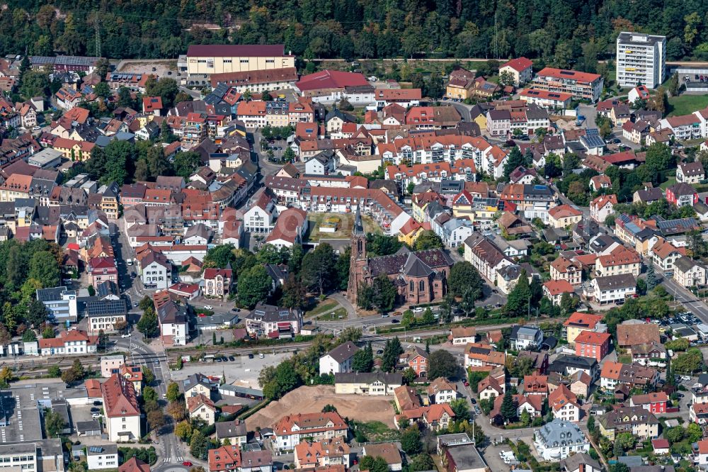 Schopfheim from the bird's eye view: Town View of the streets and houses of the residential areas in Schopfheim in the state Baden-Wurttemberg, Germany