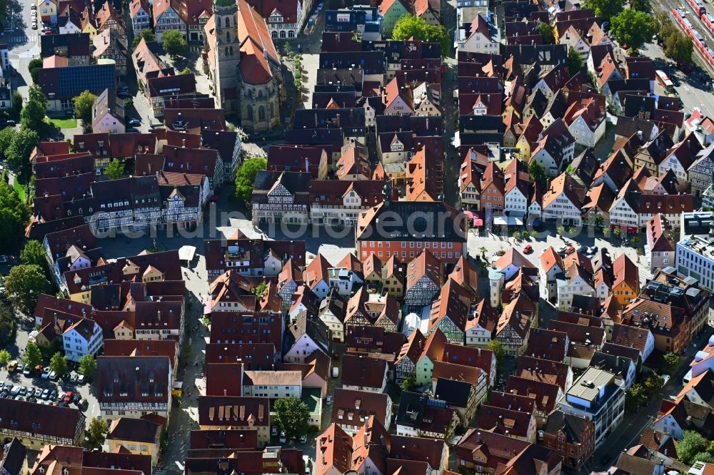 Schorndorf from above - Town View of the streets and houses of the residential areas in Schorndorf in the state Baden-Wuerttemberg, Germany