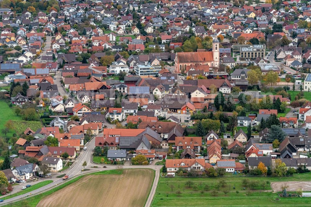 Aerial photograph Schutterwald - Town View of the streets and houses of the residential areas in Schutterwald in the state Baden-Wurttemberg, Germany