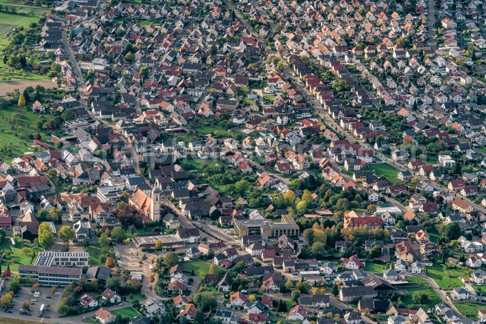 Aerial image Schutterwald - Town View of the streets and houses of the residential areas in Schutterwald in the state Baden-Wurttemberg, Germany