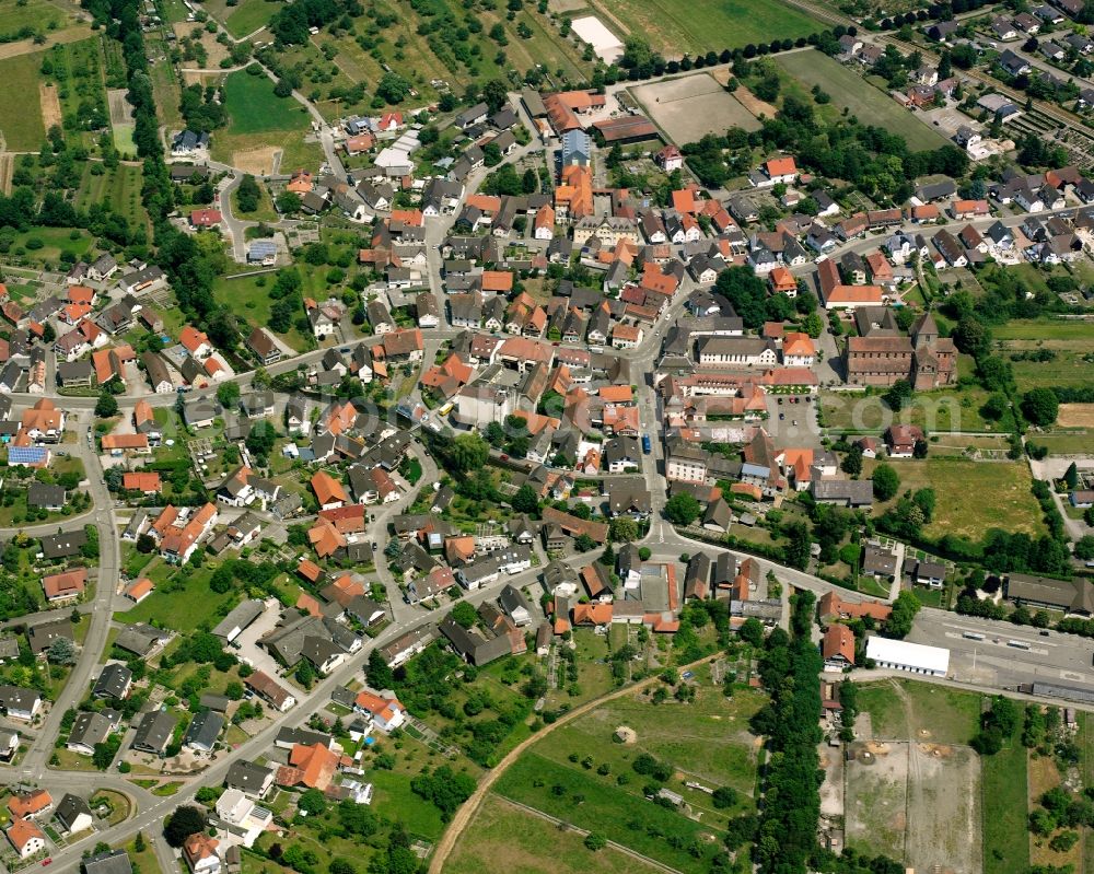 Aerial photograph Schwarzach - Town View of the streets and houses of the residential areas in Schwarzach in the state Baden-Wuerttemberg, Germany