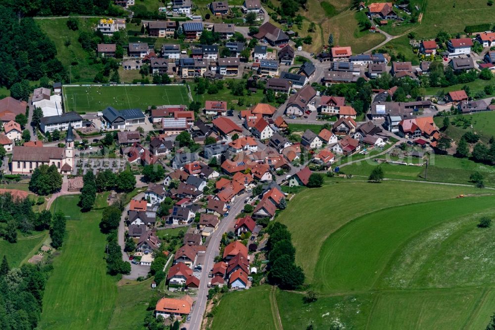 Schweighausen from above - Town View of the streets and houses of the residential areas in Schweighausen in the state Baden-Wurttemberg, Germany