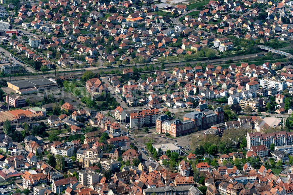 Aerial image Selestat - Town View of the streets and houses of the residential areas in Selestat in Grand Est, France
