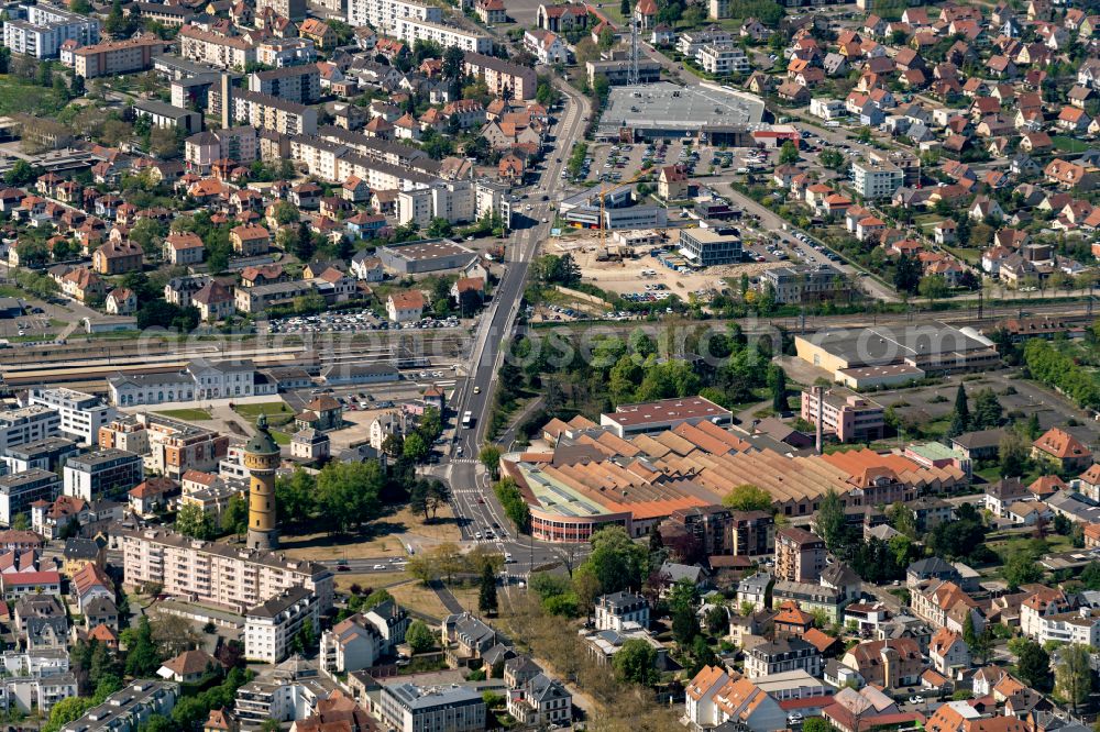 Selestat from above - Town View of the streets and houses of the residential areas in Selestat in Grand Est, France