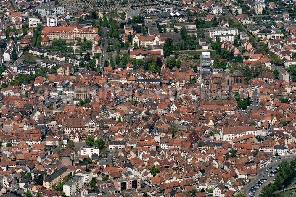 Selestat from the bird's eye view: Town View of the streets and houses of the residential areas in Selestat in Grand Est, France