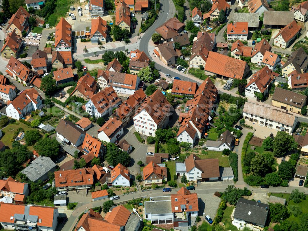Sickenhausen from the bird's eye view: Town View of the streets and houses of the residential areas in Sickenhausen in the state Baden-Wuerttemberg, Germany