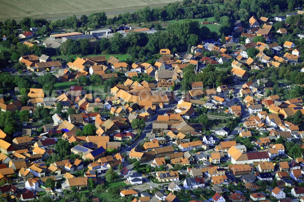 Silstedt from above - Town View of the streets and houses of the residential areas in Silstedt in the state Saxony-Anhalt, Germany