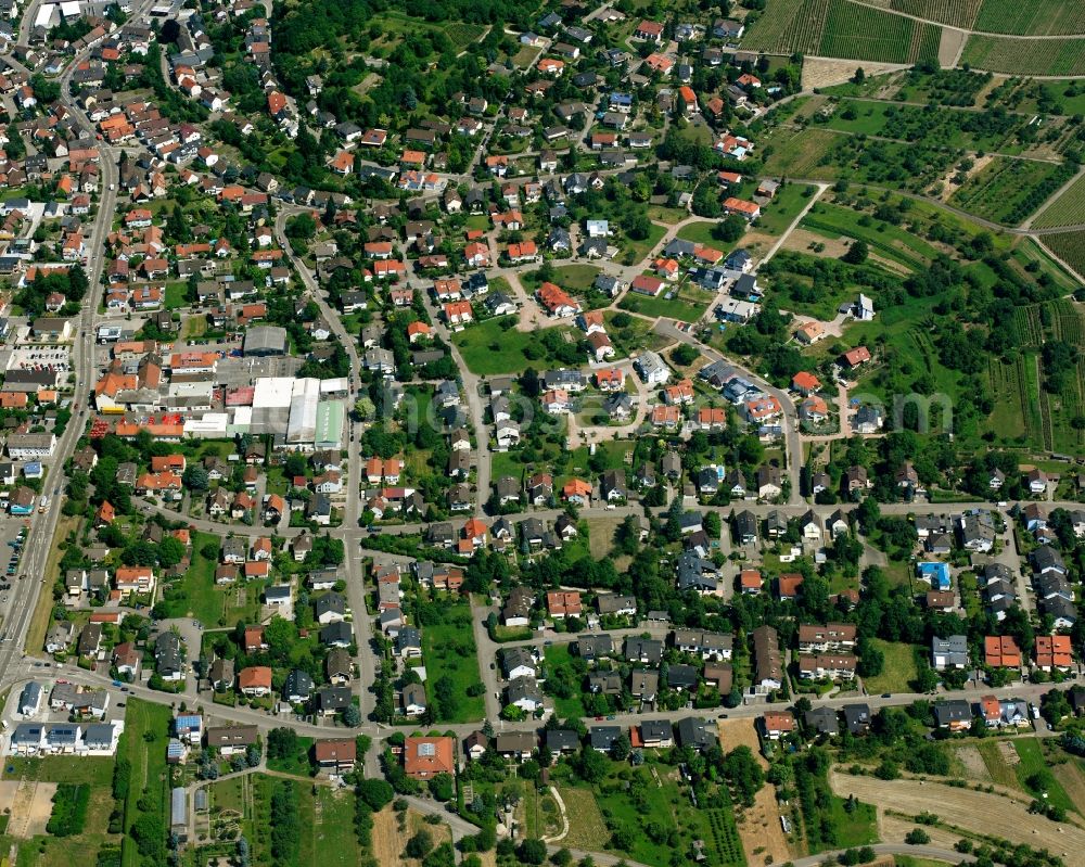 Sinzheim from above - Town View of the streets and houses of the residential areas in Sinzheim in the state Baden-Wuerttemberg, Germany