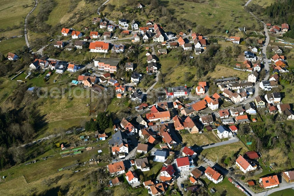 Spiegelberg from above - Town View of the streets and houses of the residential areas in Spiegelberg in the state Baden-Wuerttemberg, Germany
