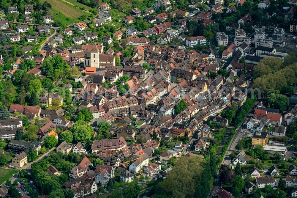 Staufen im Breisgau from above - Town View of the streets and houses of the residential areas in Staufen im Breisgau in the state Baden-Wurttemberg