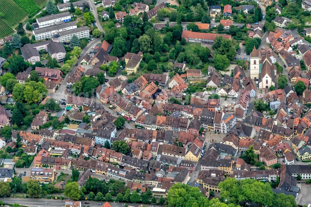 Staufen im Breisgau from the bird's eye view: Town View of the streets and houses of the residential areas in Staufen im Breisgau in the state Baden-Wurttemberg, Germany