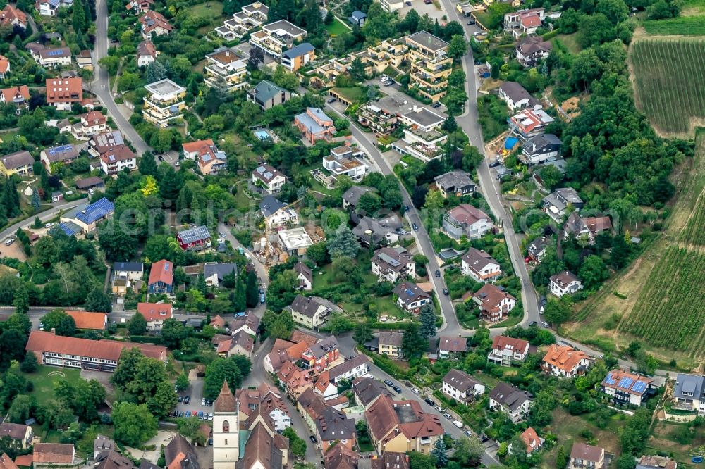 Staufen im Breisgau from above - Town View of the streets and houses of the residential areas in Staufen im Breisgau in the state Baden-Wurttemberg, Germany