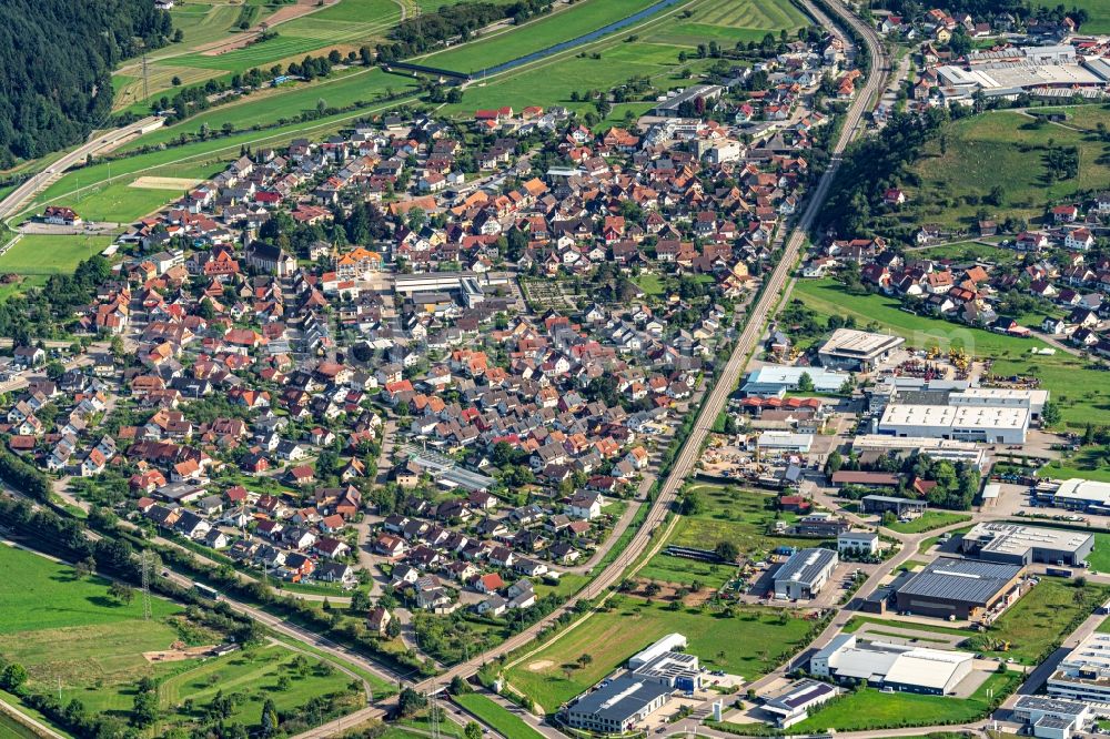 Steinach from above - Town View of the streets and houses of the residential areas in Steinach in the state Baden-Wurttemberg, Germany