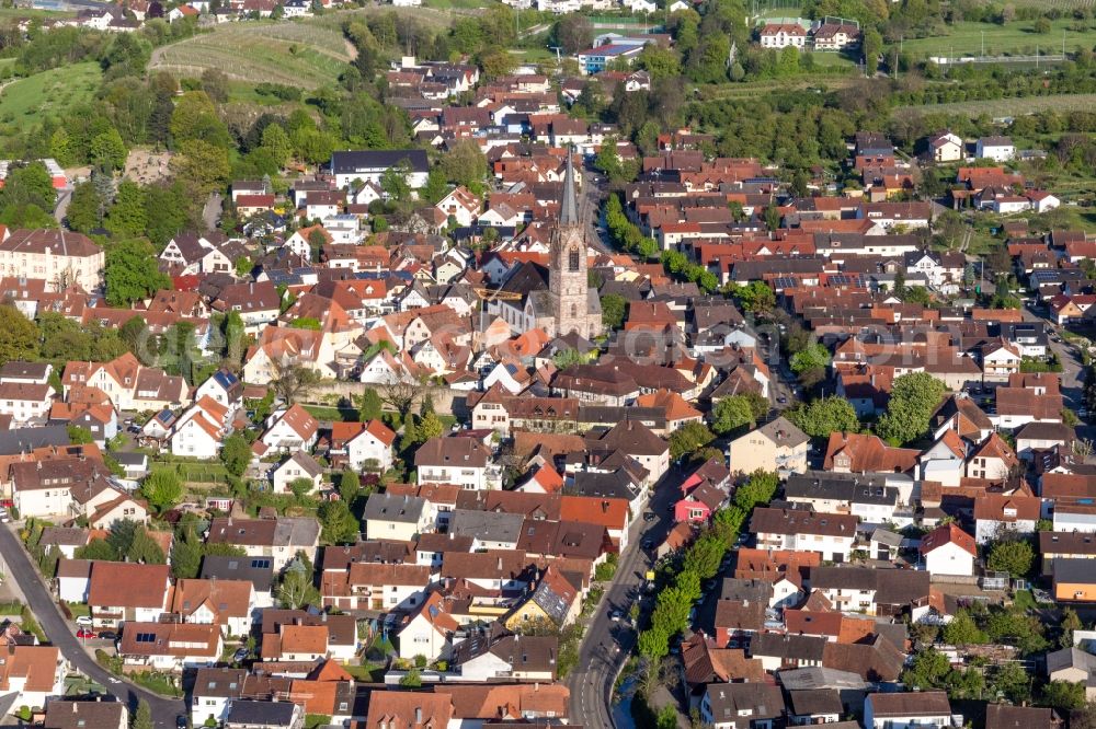 Steinbach from above - Town View of the streets and houses of the residential areas in Steinbach in the state Baden-Wurttemberg, Germany