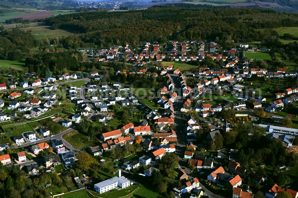 Stennweiler from above - Town View of the streets and houses of the residential areas in Stennweiler in the state Saarland, Germany