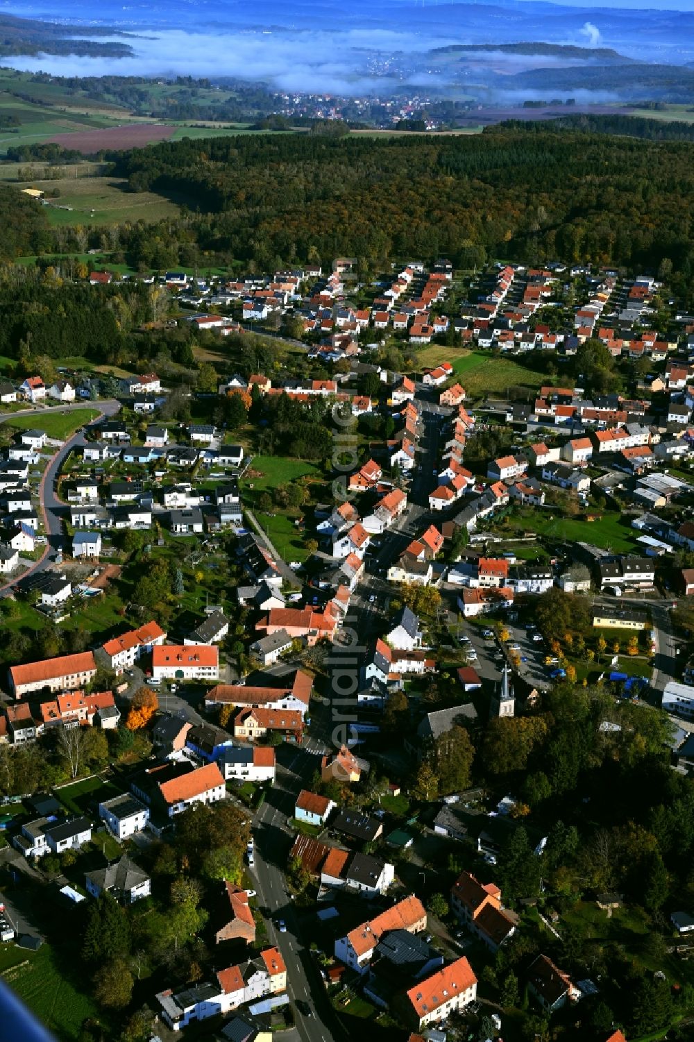 Aerial image Stennweiler - Town View of the streets and houses of the residential areas in Stennweiler in the state Saarland, Germany