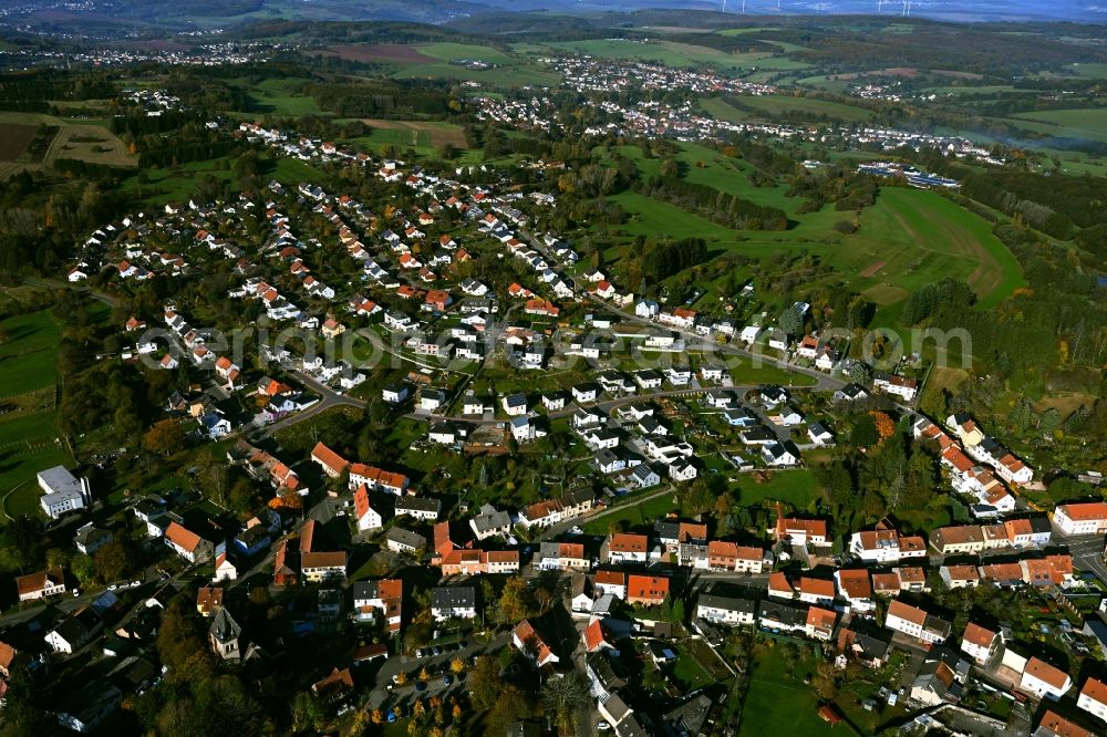 Stennweiler from above - Town View of the streets and houses of the residential areas in Stennweiler in the state Saarland, Germany
