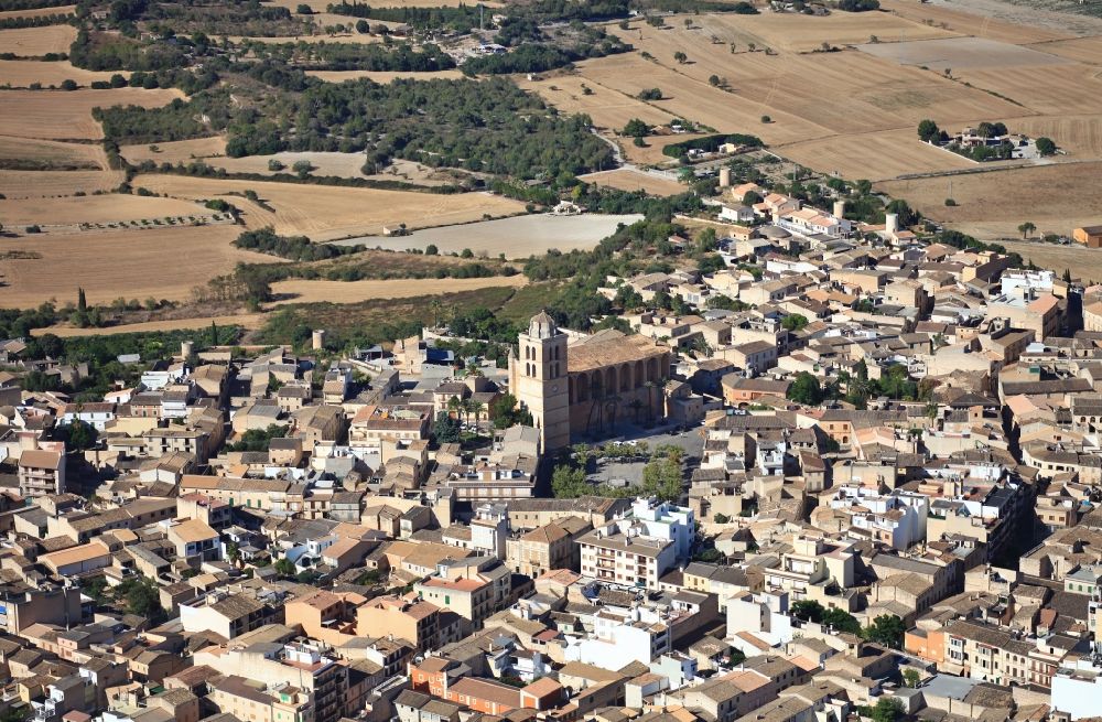 Muro from above - Town View of the streets and houses of the residential areas in Muro Mallorca in Balearic Islands, Spain