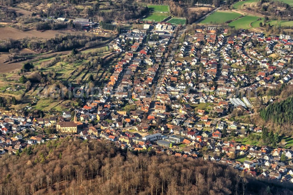 Sulz from the bird's eye view: Town View of the streets and houses of the residential areas in Sulz in the state Baden-Wurttemberg, Germany