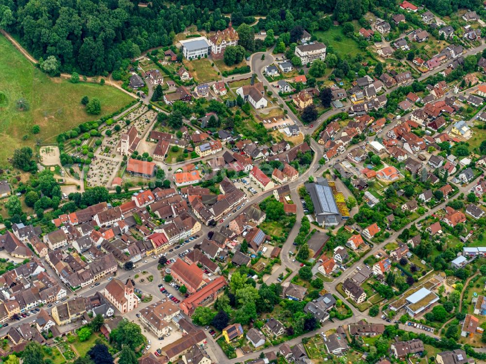 Sulzburg from the bird's eye view: Town View of the streets and houses of the residential areas in Sulzburg in the state Baden-Wurttemberg, Germany