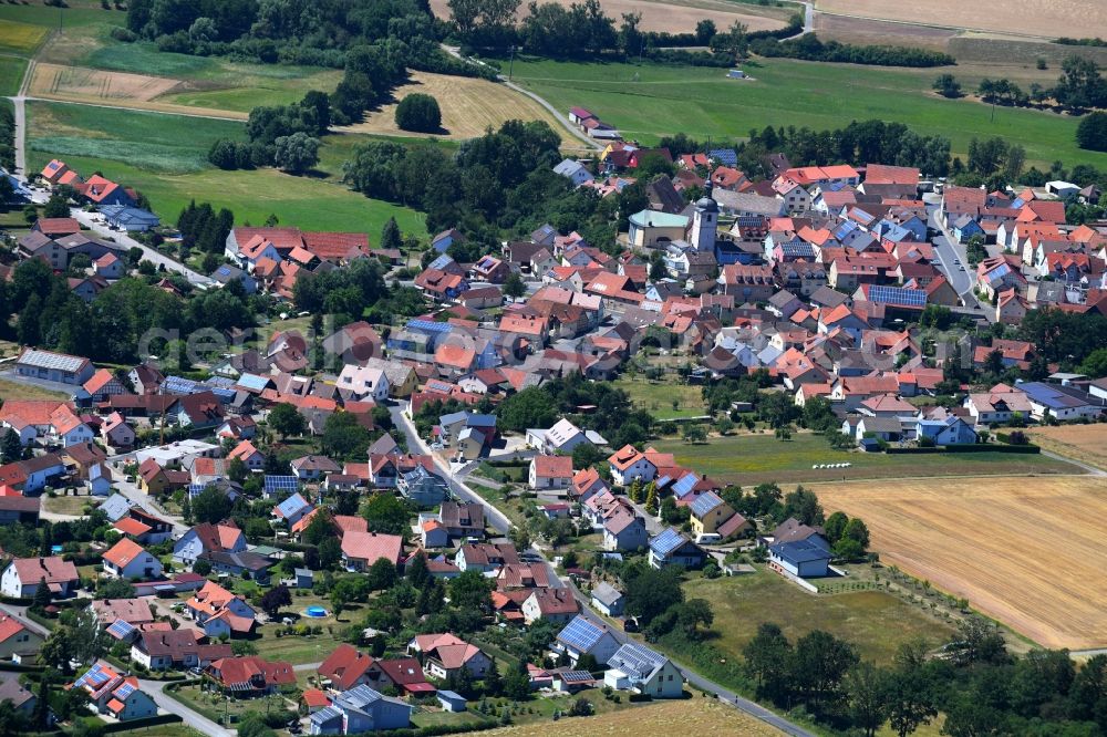Sulzfeld from the bird's eye view: Town View of the streets and houses of the residential areas in Sulzfeld in the state Bavaria, Germany