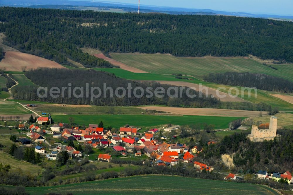 Aerial photograph Ehrenstein - Location view of the streets and houses of residential areas in the valley landscape surrounded by mountains in Ehrenstein in the state Thuringia, Germany