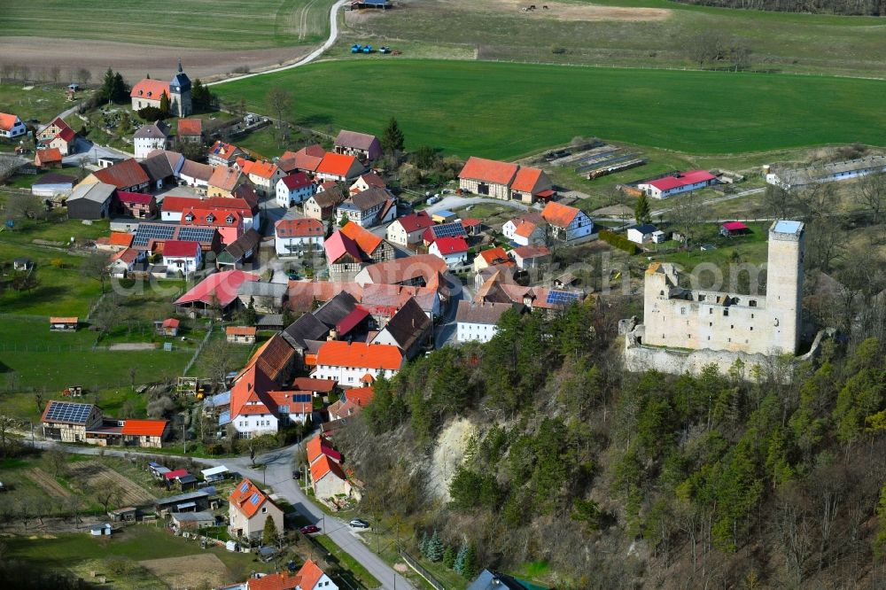 Aerial image Ehrenstein - Location view of the streets and houses of residential areas in the valley landscape surrounded by mountains in Ehrenstein in the state Thuringia, Germany