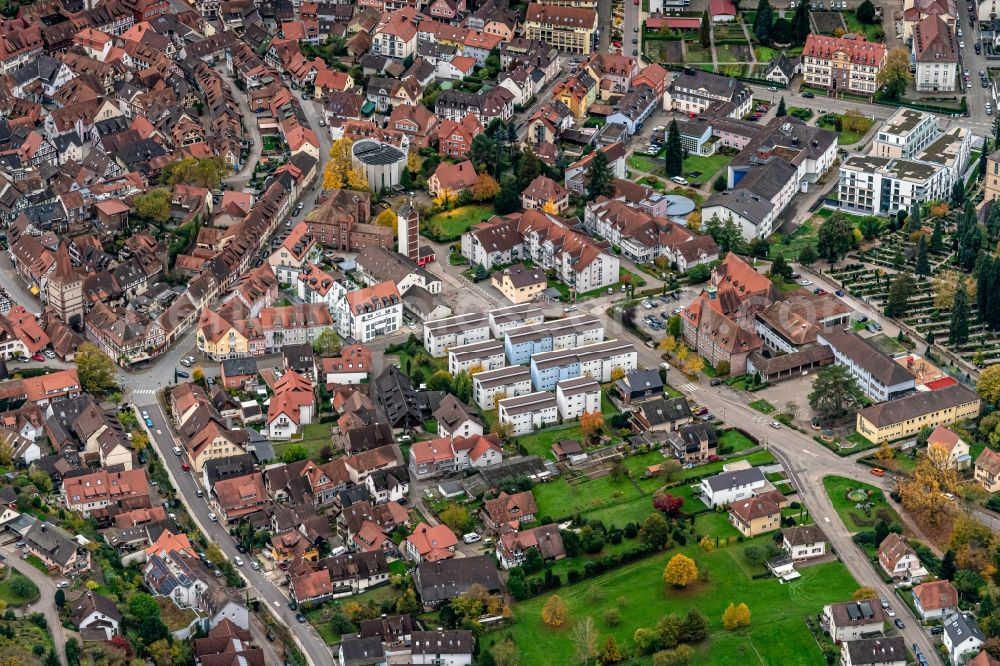 Aerial image Gengenbach - Location view of the streets and houses of residential areas in the valley landscape surrounded by mountains in Gengenbach in the state Baden-Wurttemberg, Germany