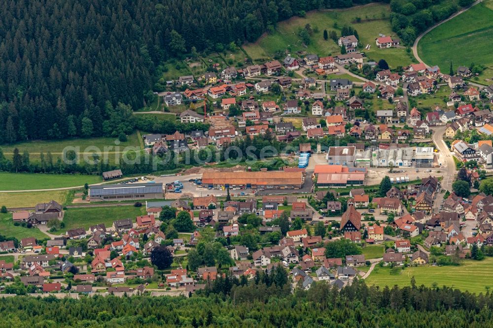 Klosterreichenbach from above - Location view of the streets and houses of residential areas in the valley landscape surrounded by mountains in Klosterreichenbach in the state Baden-Wuerttemberg, Germany