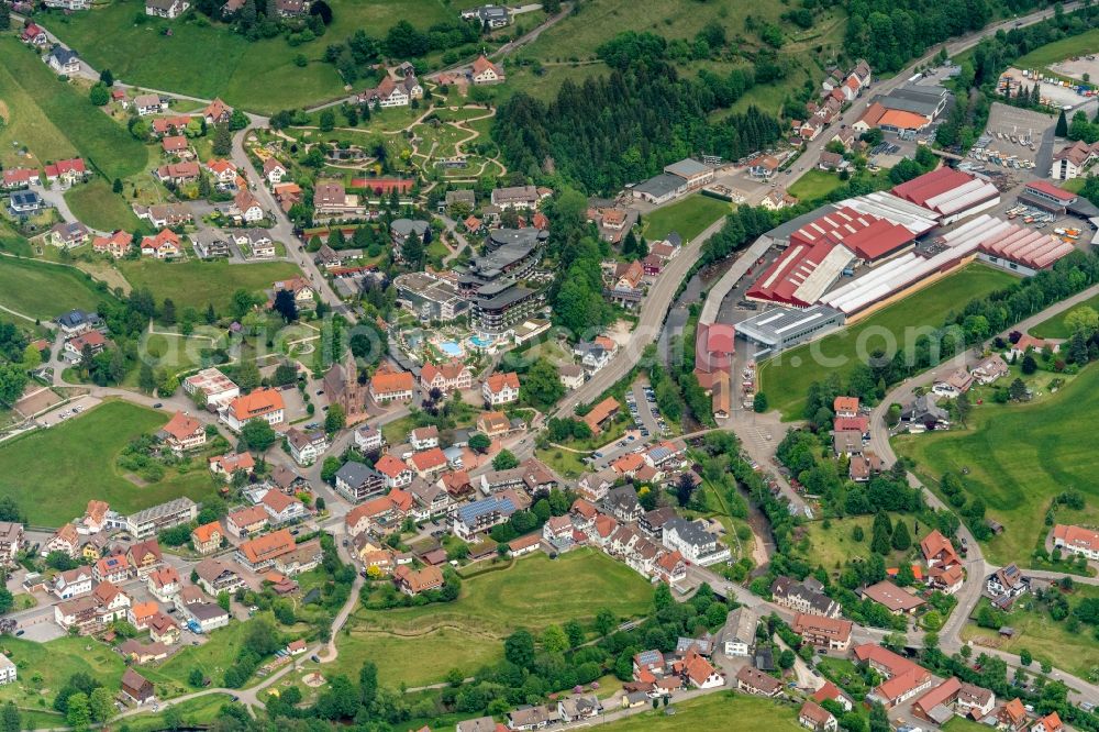Mitteltal from above - Location view of the streets and houses of residential areas in the valley landscape surrounded by mountains in Mitteltal in the state Baden-Wuerttemberg, Germany