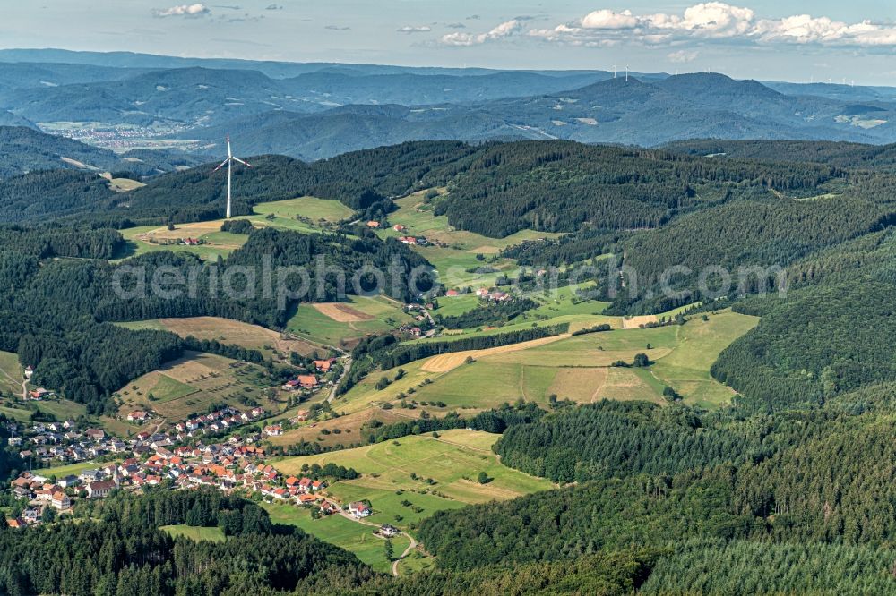 Schweighausen from above - Location view of the streets and houses of residential areas in the valley landscape surrounded by mountains in Schweighausen in the state Baden-Wurttemberg, Germany