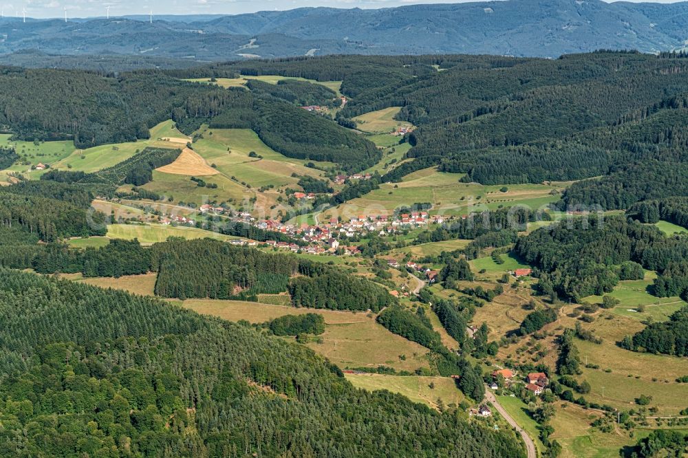 Aerial image Schweighausen - Location view of the streets and houses of residential areas in the valley landscape surrounded by mountains in Schweighausen in the state Baden-Wurttemberg, Germany