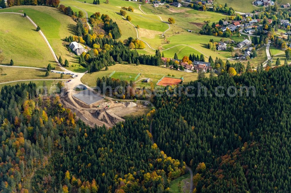 Aerial image Todtnauberg - Location view of the streets and houses of residential areas in the valley landscape surrounded by mountains in Todtnauberg in the state Baden-Wuerttemberg, Germany