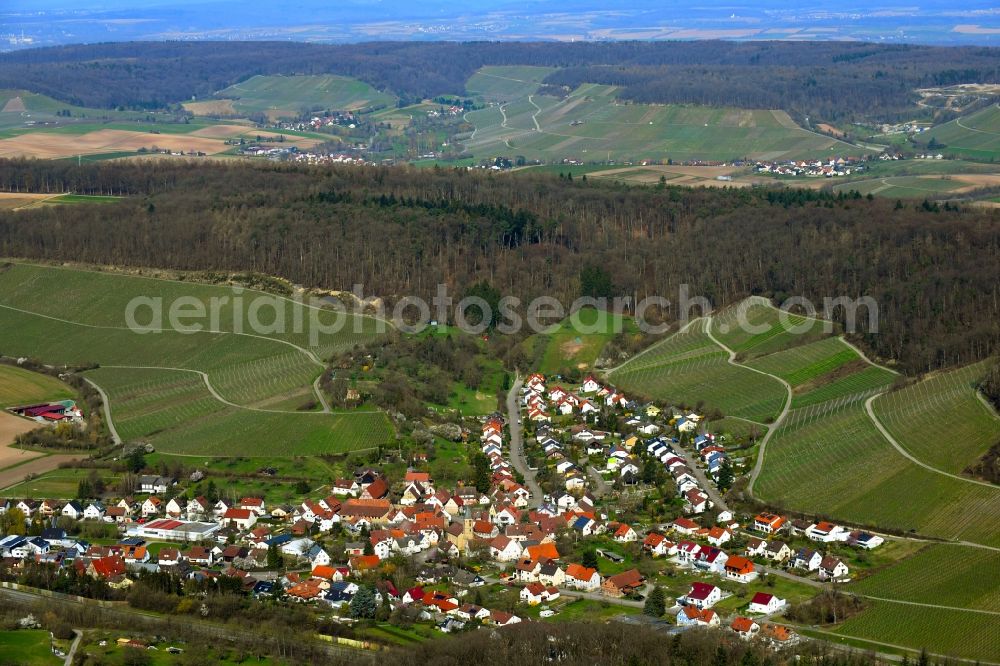 Wimmental from above - Location view of the streets and houses of residential areas in the valley landscape surrounded by mountains in Wimmental in the state Baden-Wurttemberg, Germany