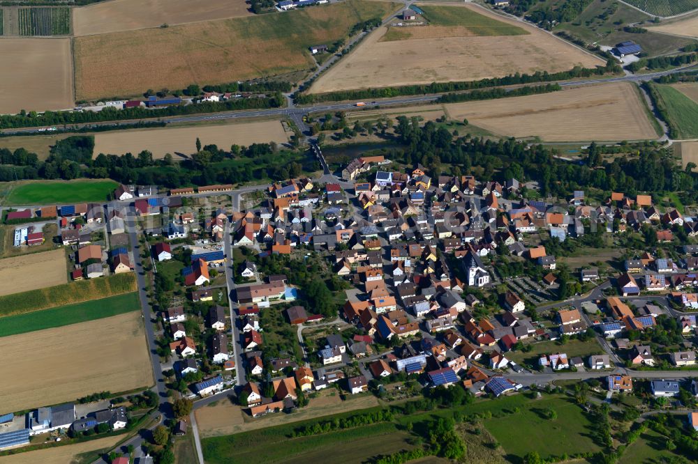 Aerial image Tauberrettersheim - Town View of the streets and houses of the residential areas in Tauberrettersheim in the state Bavaria, Germany