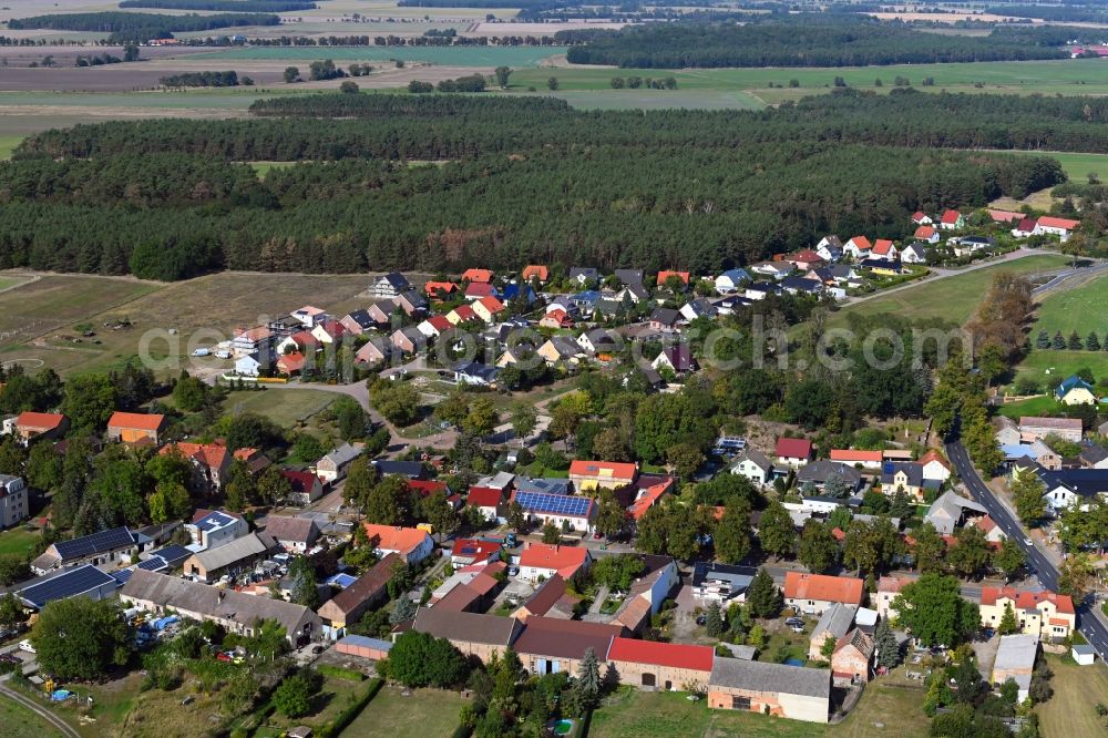 Telz from above - Town View of the streets and houses of the residential areas in Telz in the state Brandenburg, Germany