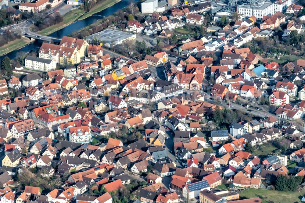 Aerial image Teningen - Town View of the streets and houses of the residential areas in Teningen in the state Baden-Wurttemberg, Germany