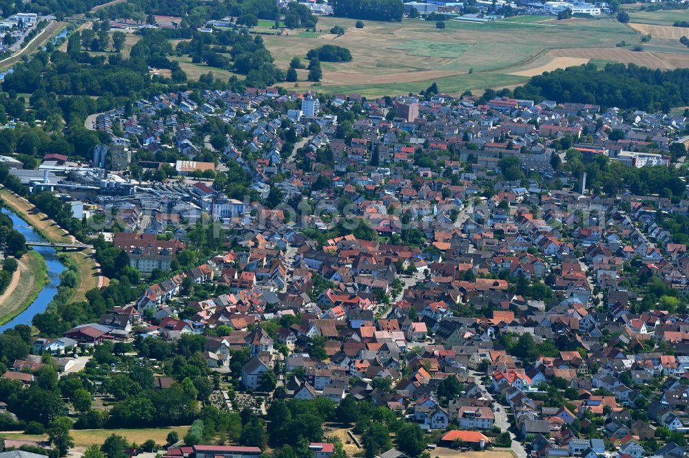 Teningen from the bird's eye view: Town View of the streets and houses of the residential areas in Teningen in the state Baden-Wurttemberg, Germany